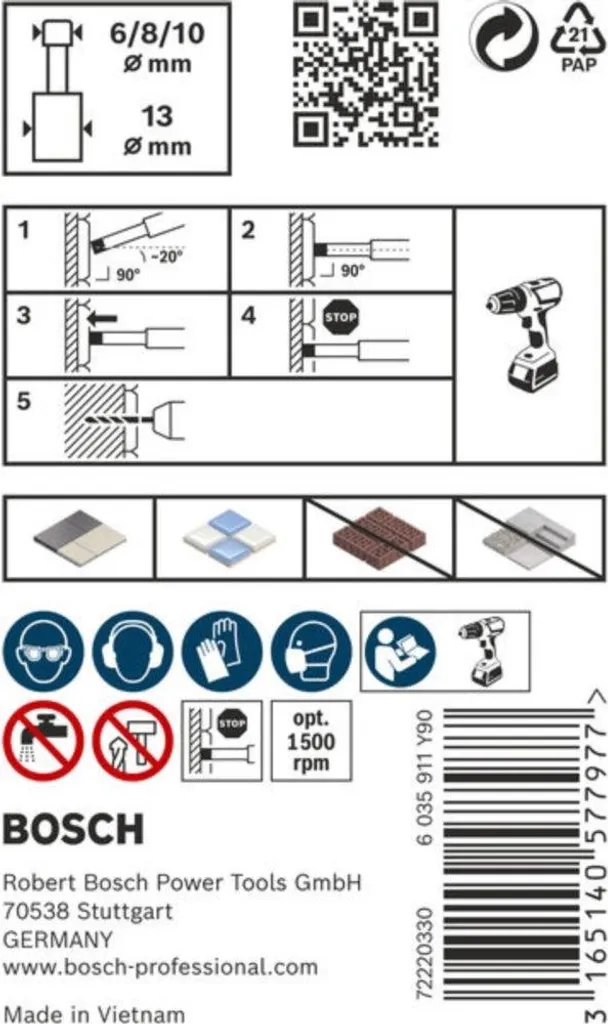 Set 3 Punte Diamantate a Secco per Vetroceramica e Gres 6-10mm