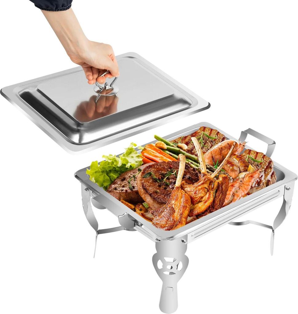 Chafing Dish Buffetwärmer - Speisenwärmer - Edelstahl - 5 L Fassungsvermögen - Modernes Design - Für Partys & Hochzeiten - Silber