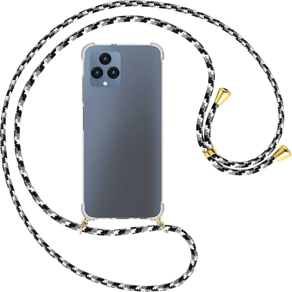 Handykette Backcover-Schutzhülle mit Band (Metall goldfarben) für Telekom T Phone (T-Mobile Revvl 6 5G) - schwarz/grau/weiß
