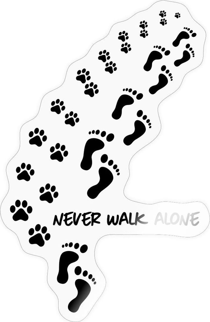 Spreadshirt Never Walk Alone Fußspuren Und Pfoten Sticker Aufkleber, 10 x 10 cm, Transparent glänzend
