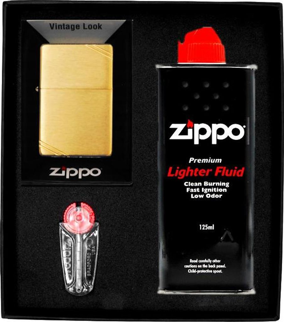 ZIPPO Feuerzeug Set VINTAGE BRASS BRUSCHED Geschenk Nr. 1