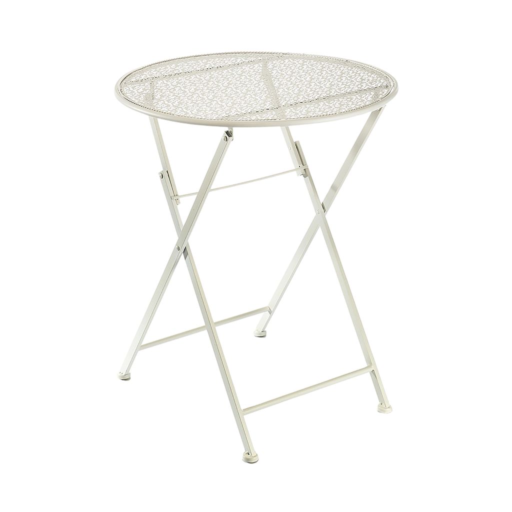 Kobolo Gartentisch Durchmesser 60cm - cream Metalltisch Bistrotisch Tisch Metall Balkontisch Terrassentisch rund Esstisch Garten Deko Balkon Camping