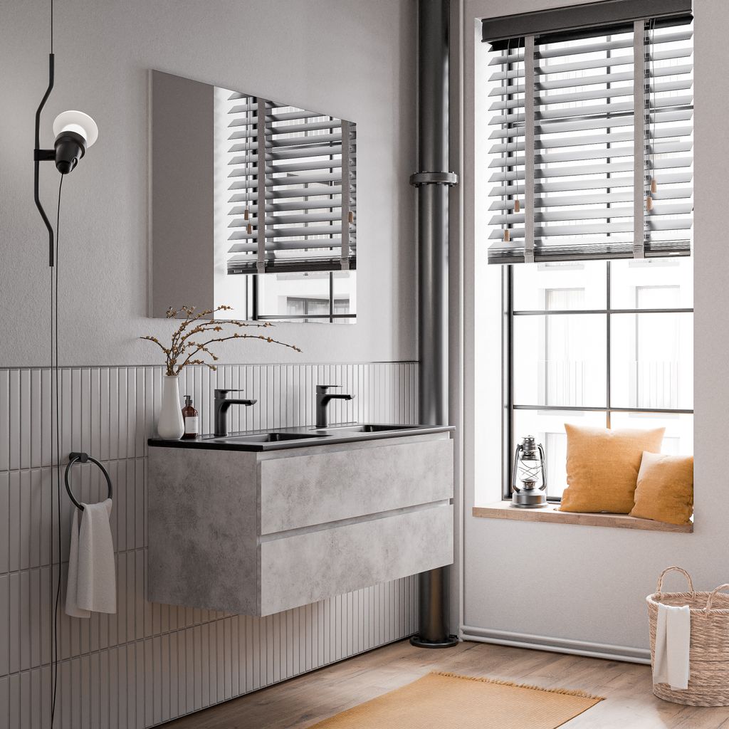 Unterschrank AVA 120 cm mit Keramik Waschbecken - Farbe wählbar, Farbe Badmöbel:Weiß matt, Waschbecken:Schwarz matt