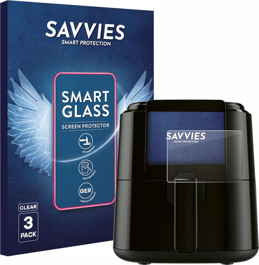 3x Savvies Schutzglas Folie für SilverCrest SHFD 1400 C1 9H Panzer Schutzfolie Glas Displayschutz klar transparent