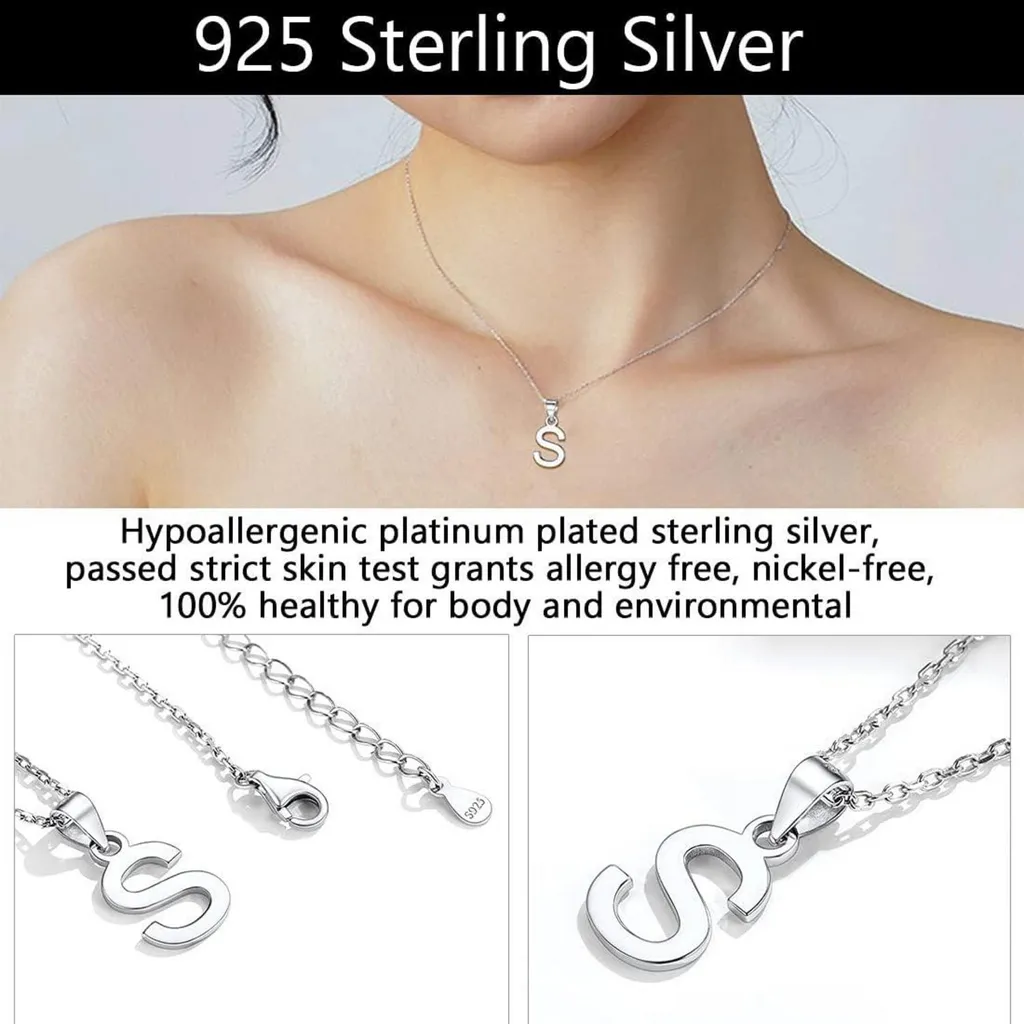 Collier argent 925 hypoallergénique avec initiale ne noircit pas - 5