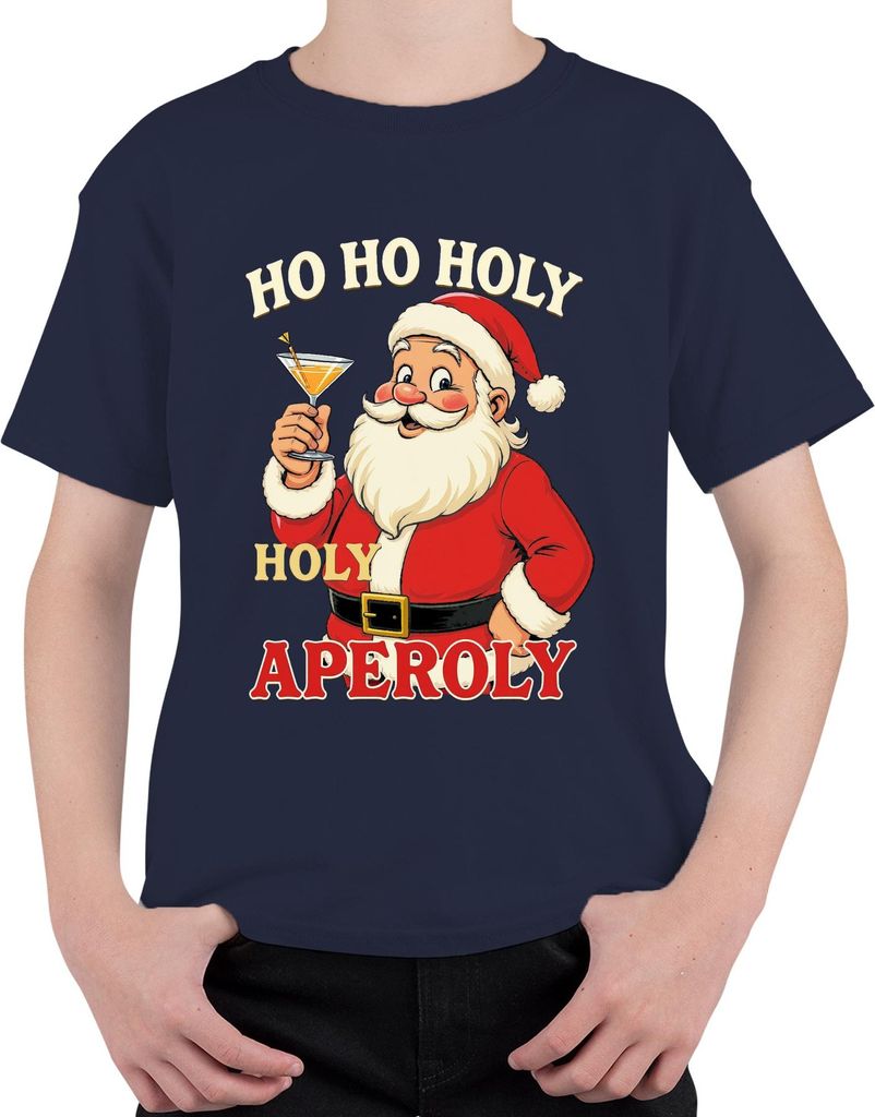 HO HO HOLY APEROLY Weihnachtsmann Aperol Spritz Weihnachten Spaß Uni Kinder T-Shirt, Navy, 116