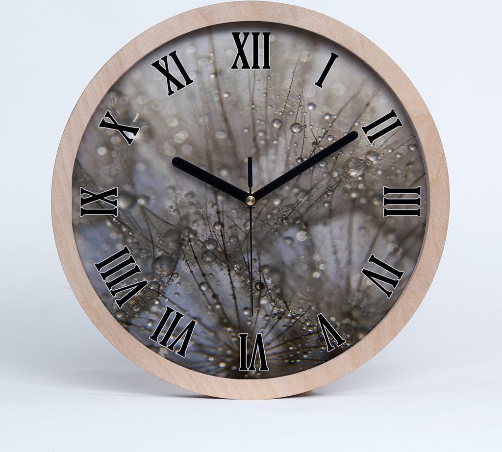 Holzuhr 30fi cm wanduhr - schwarze Spitzen - Löwenzahn Samen
