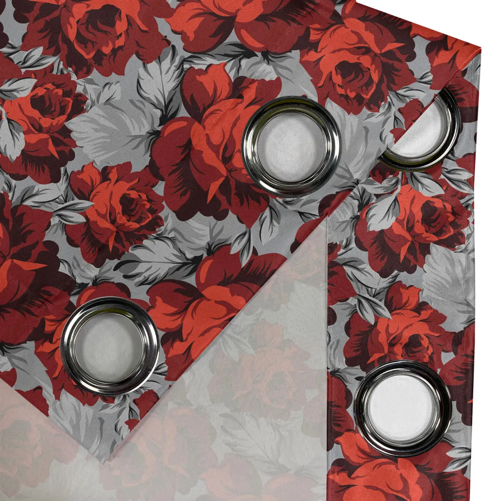 ABAKUHAUS Tenda con occhielli floreali, rose, petali di fiori, elementi di San Valentino, tende decorative a 2 pannelli, 280 cm x 225 cm, rosso, grigio, nero - 2