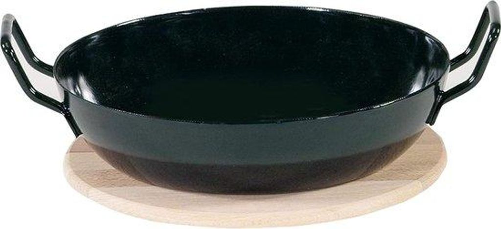 Gourmetpfanne mit Holzplatte, 20 cm, emailleierter Stahl, schwarz