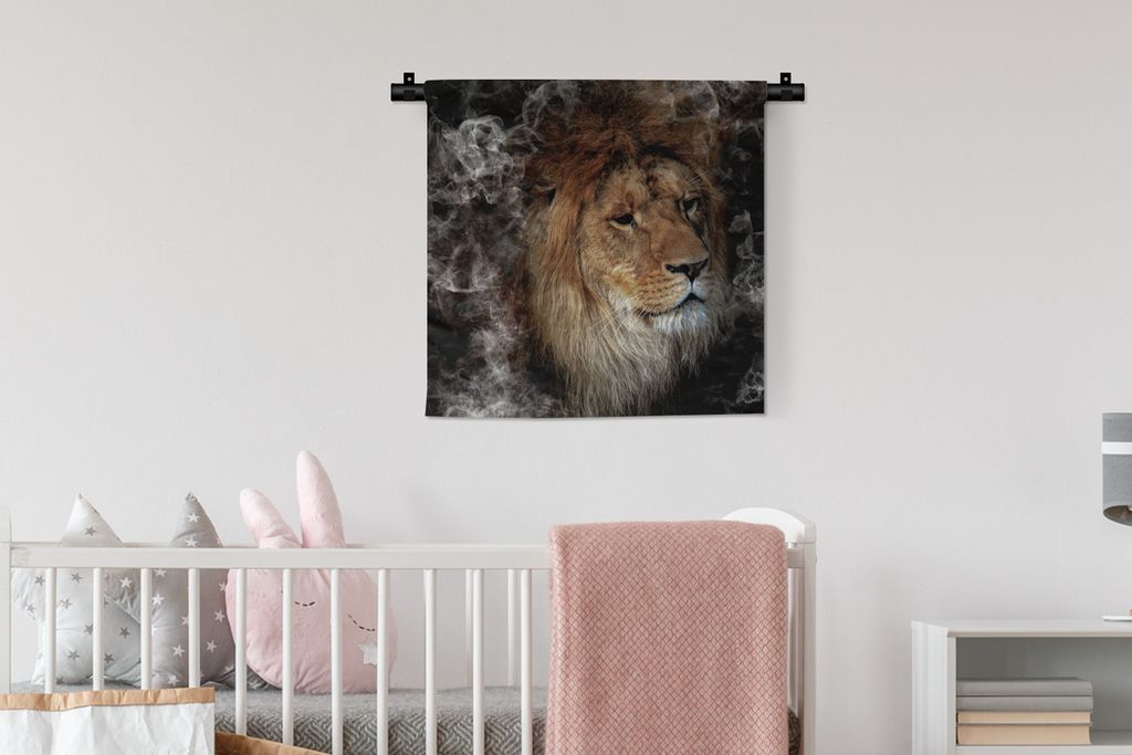 MuchoWow Wandteppich Wandbehang Löwe - Rauch - Tiere 60x60 cm Tapisserie Dekoration Wandtuch - Dekorationen - Wand Decke