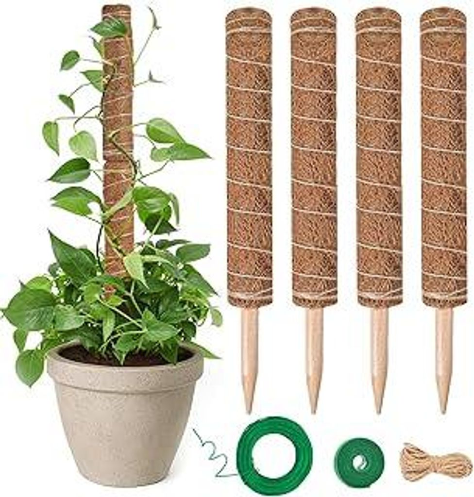 4 Stück 40CM Moosstab Monstera, Garden Sage Verlängerba Monstera Rankhilfe für Pflanzen, Kokos Pflanzenstab Monstera Moss Pole für Garten Klett...