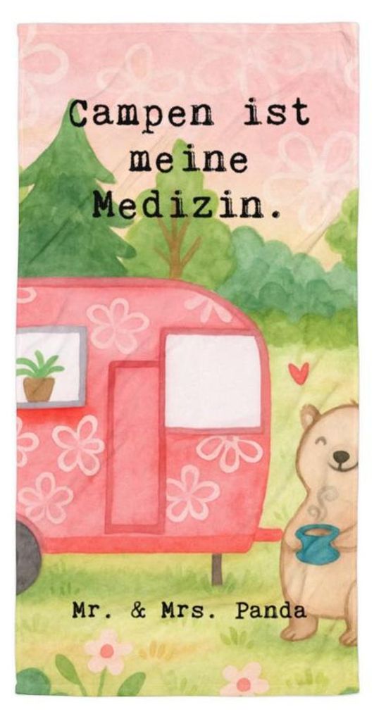 Mr. & Mrs. Panda Handtuch Bär Camper Design - Weiß - Geschenk, Strandtuch, Zelten, Badelaken, Duschtuch, Großes Badehandtuch, Campingplatz, Urla...
