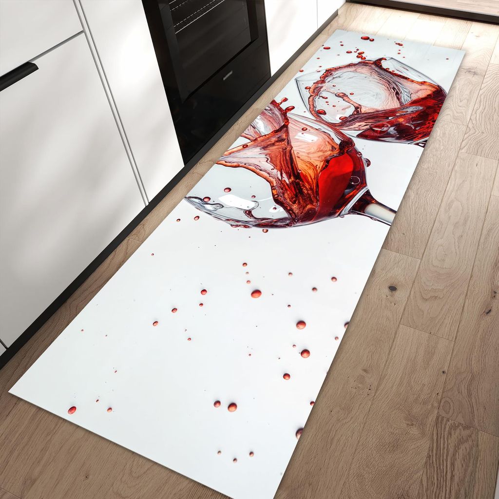 Küchenteppich 80x250cm rutschfest & abwischbar PVC Läufer - Weinkelchplätschern