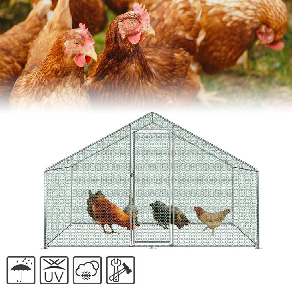 VINGO Hühnerstall Hühnerhaus Gefluegelstall Freilaufgehege mit Dach Gefluegelhaus verzinktem Stahlrahmen mit PE beschichtet fuer Huehner- und Vogelk