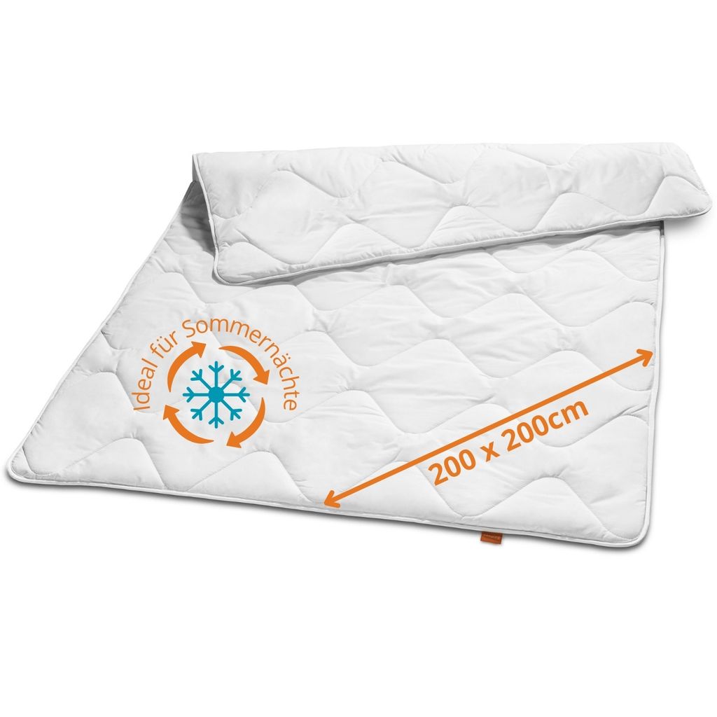 A white quilted blanket is shown laid out diagonally on a white background.