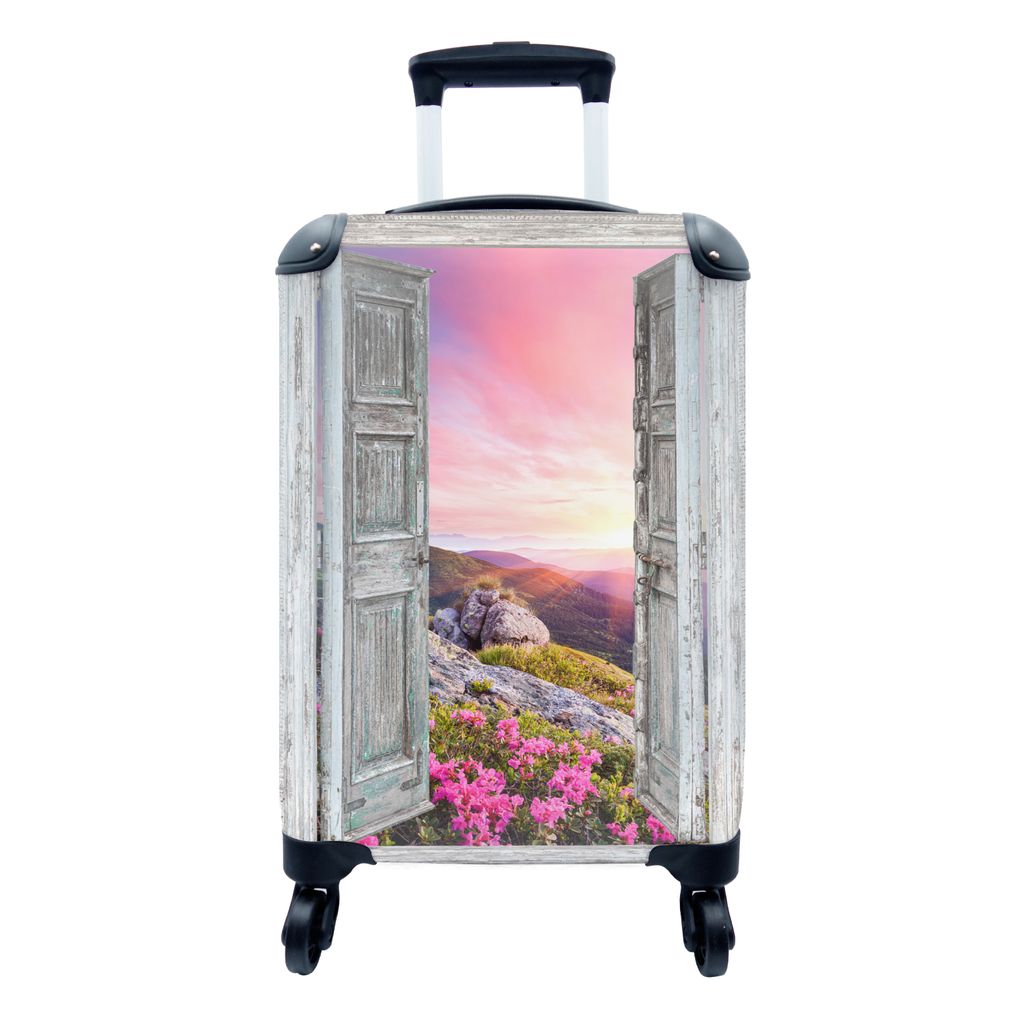 MuchoWow Koffer Handgepäck Trolley Rollkoffer Kleine Reisekoffer mit 4 Rollen - Berge - Landschaft - Aussicht - Blumen - Cabin Size < 55x40x23 c...