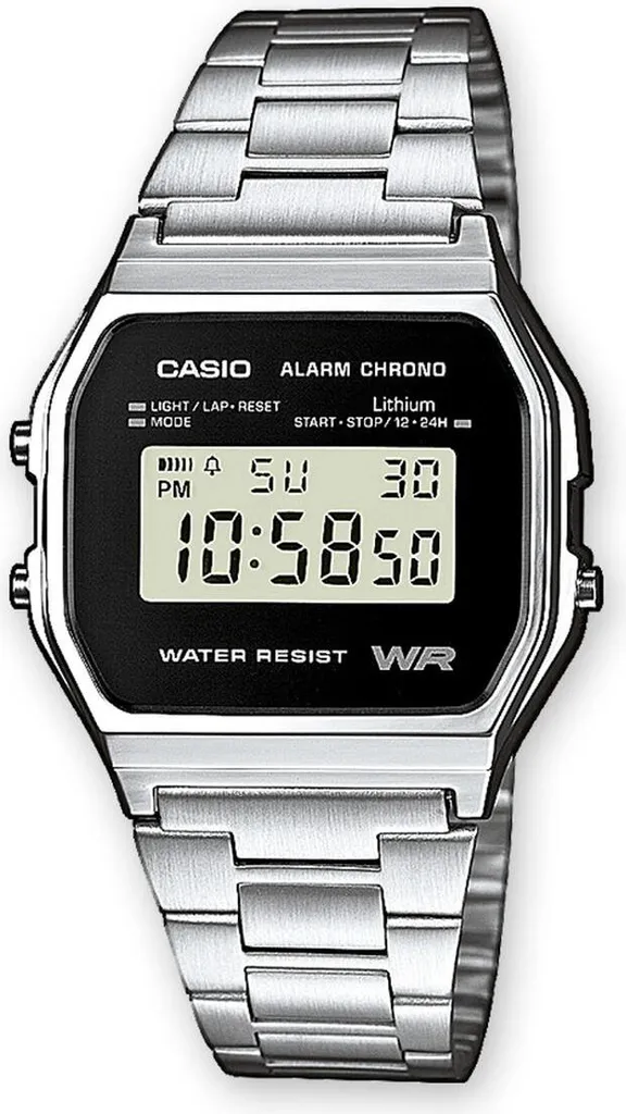 Montre Casio A158WEA-1EF Bracelet Acier Inoxydable et Écran LCD Noir