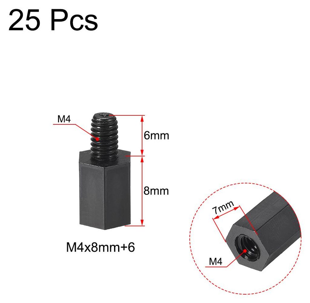 25Stk.M4x8mm+6mm Sechskant Nylon PCB Hauptplatine Abstandshalter Schwarz
