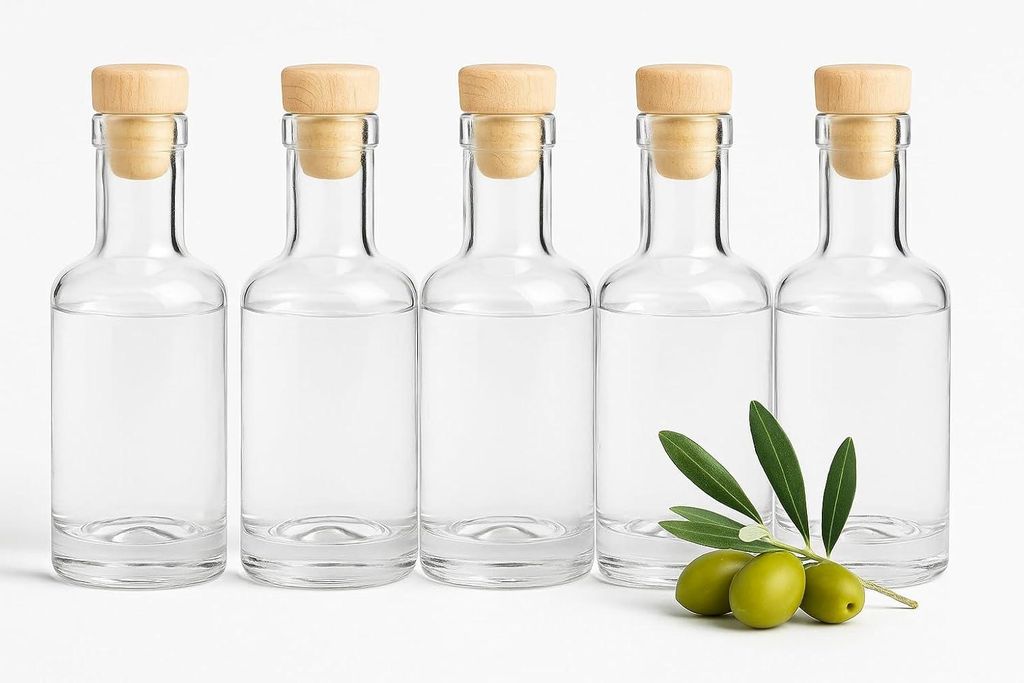 5er Set Glasflaschen 250 ml mit Naturkorken Produktbild 
