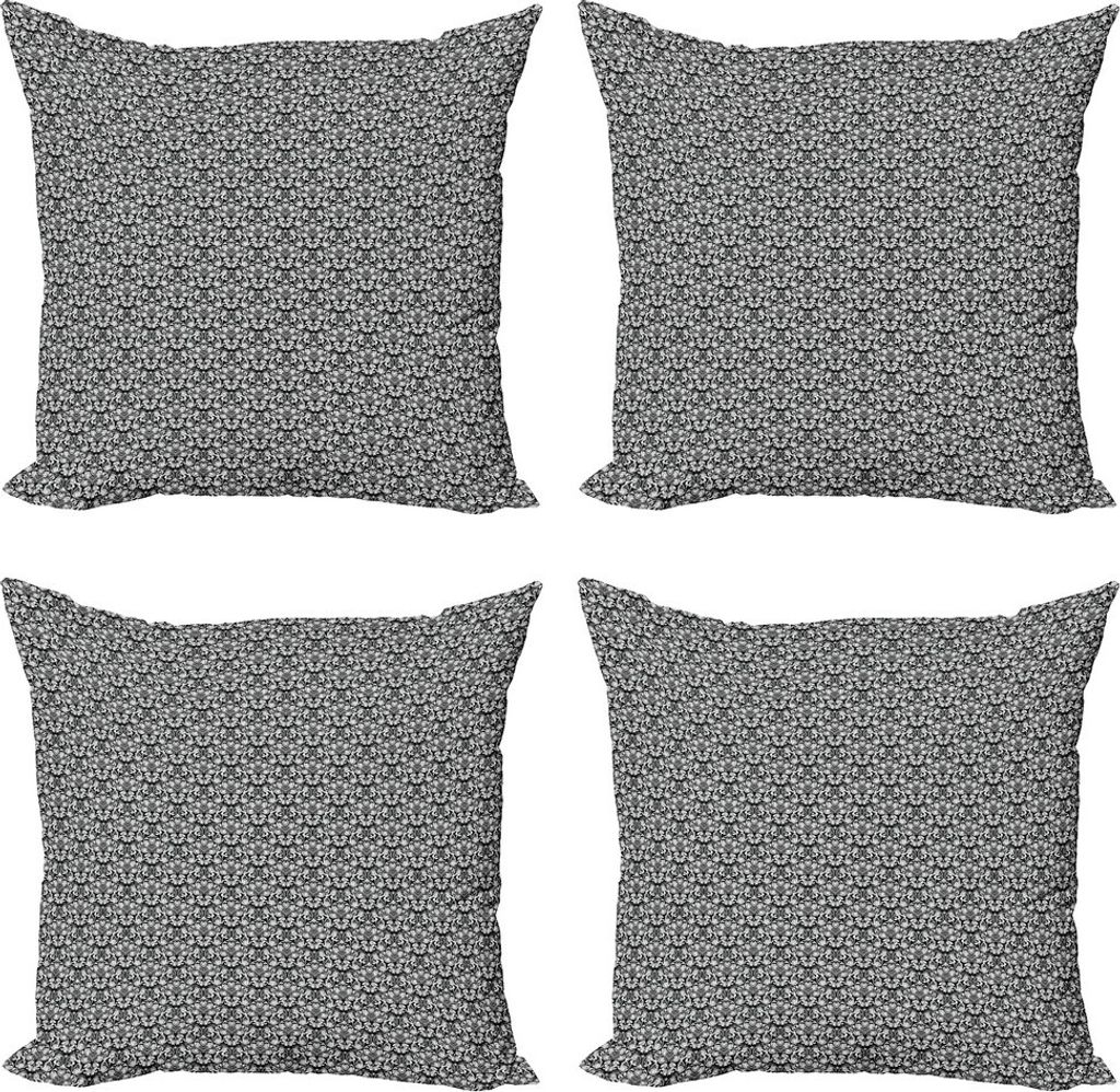 ABAKUHAUS Schwarz und weiß Kissenbezug Set (4 Stück), Laub wirbelt, Moderner Doppelseitiger Digitaldruck, 60 cm x 60 cm, Schwarz und weiß
