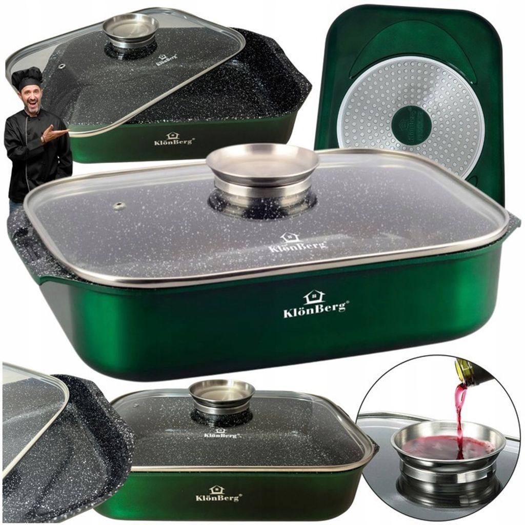 Grüner Bratentopf mit Deckel, groß, 6L, Produktbild 