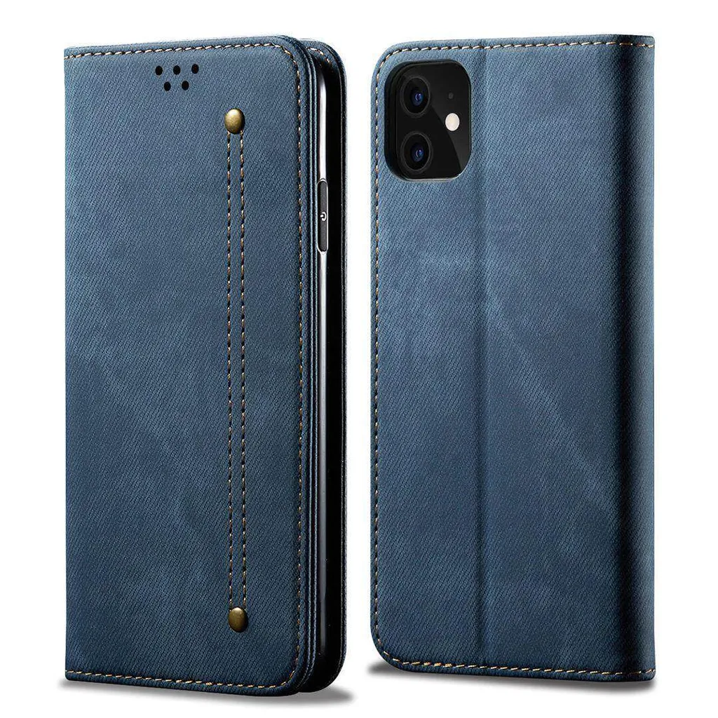 Portafoglio iPhone 11 Blu: Custodia in Pelle con Chiusura Magnetica Stand
