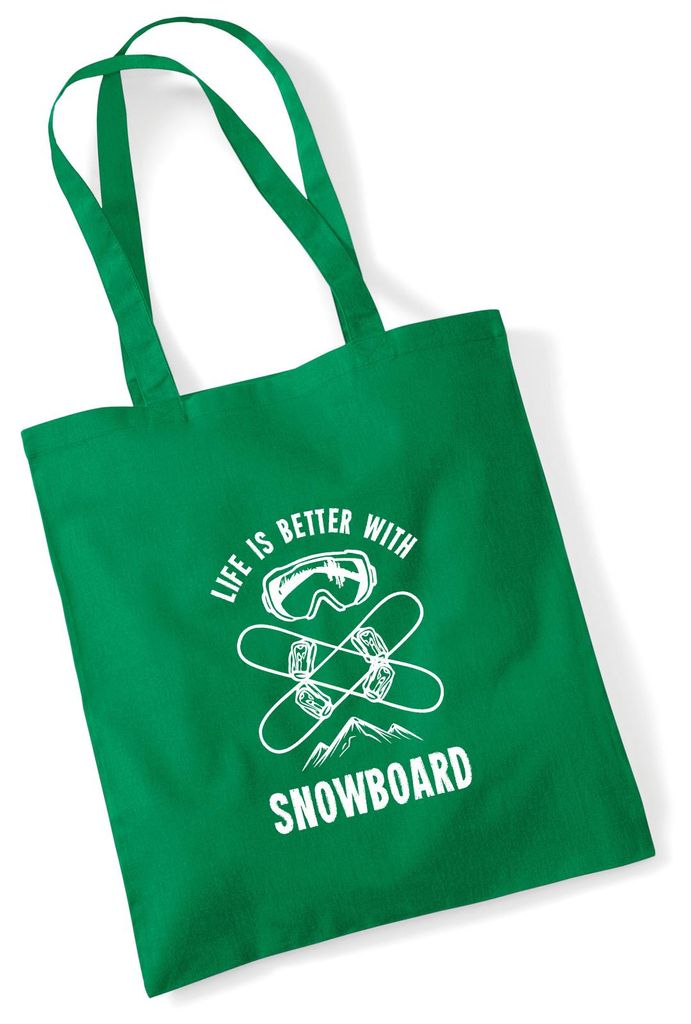 Huuraa Jutebeutel Snowboard life is better 10 Liter Kelly Green Baumwolle Tasche Geschenkidee
