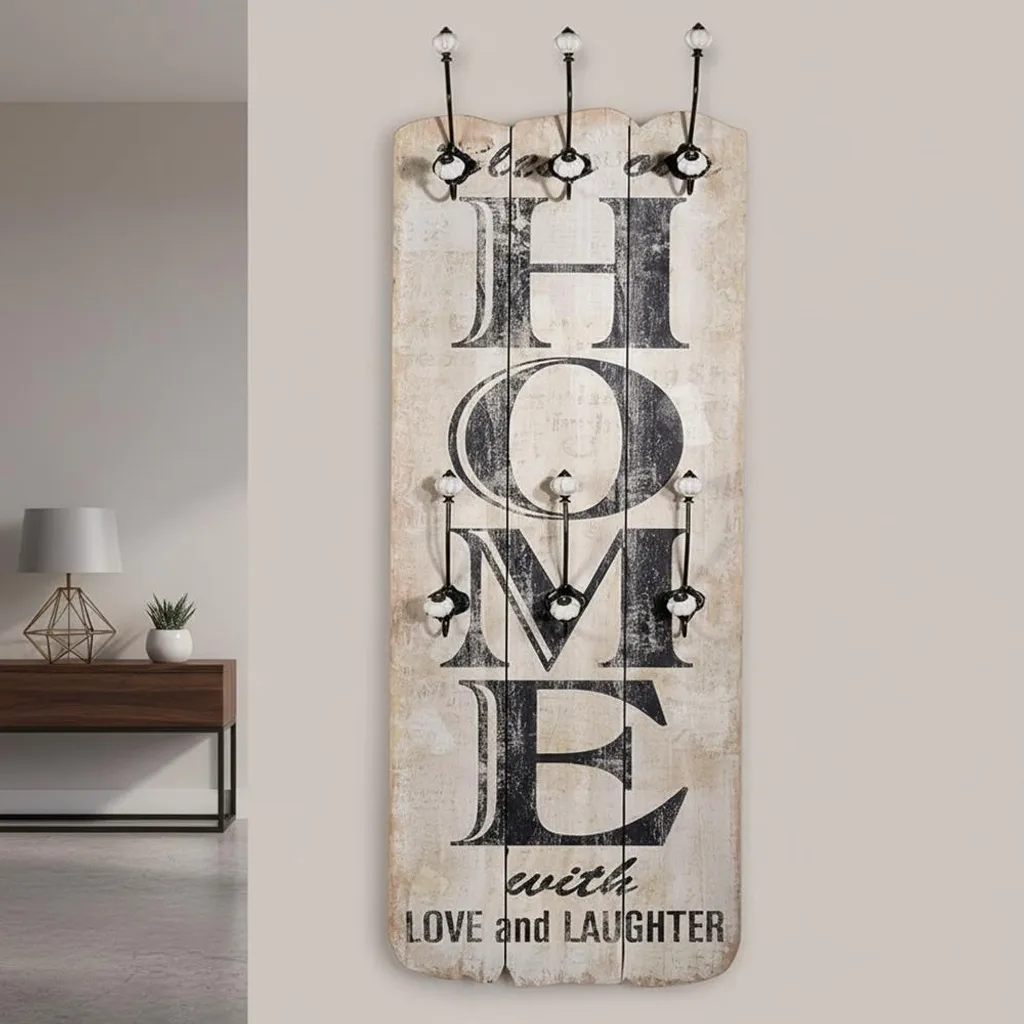 Mucola Guardaroba a Muro 100cm - Legno Shabby con 6 Ganci Home