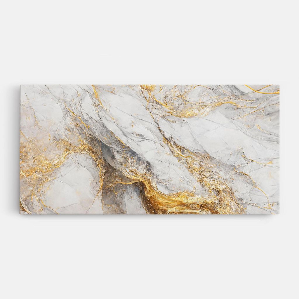 ARTHUB Leinwandbild 40x80 cm, Gold Liquid Grey Marble | Wohnzimmerdekoration, Hängende Bilder, Wanddekoration, Heimdekoration, Abstrakte, Marmor