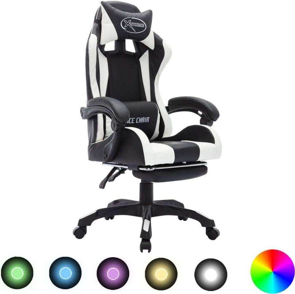 Möbel Gaming-Stuhl mit RGB LED-Leuchten Weiß und Schwarz Kunstleder - Bürostühle 288011