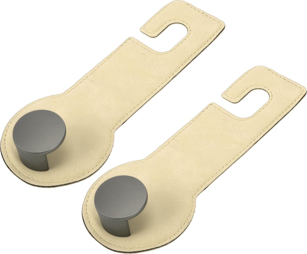 2 Stück für Geldbörsen und Taschen, Regenschirm usw. Auto Kopfstützenhaken Robuste Auto Rücksitz Organizer Haken Beige Kunstleder 16,4x6,3cm