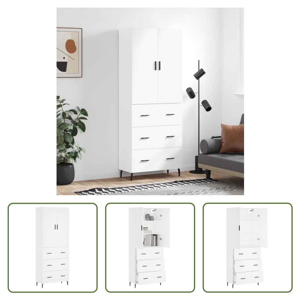 The Living Store Highboard Weiß 69,5x34x180 cm Holzwerkstoff
