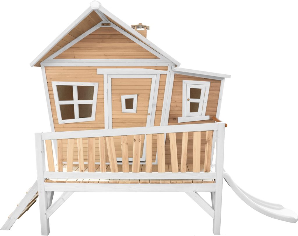 AXI Spielhaus Emma mit weißer Rutsche | Stelzenhaus in Braun & Weiß aus Holz für Kinder | Spielturm für den Garten
