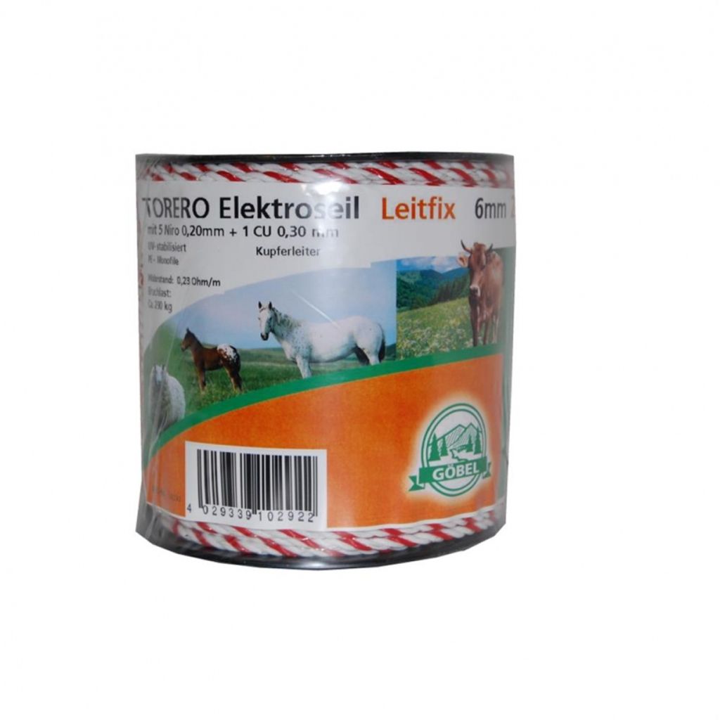 Elektroseil Torero Leitfix 6 mm 200 m weiß-rot Weidezaun Produktbild 
