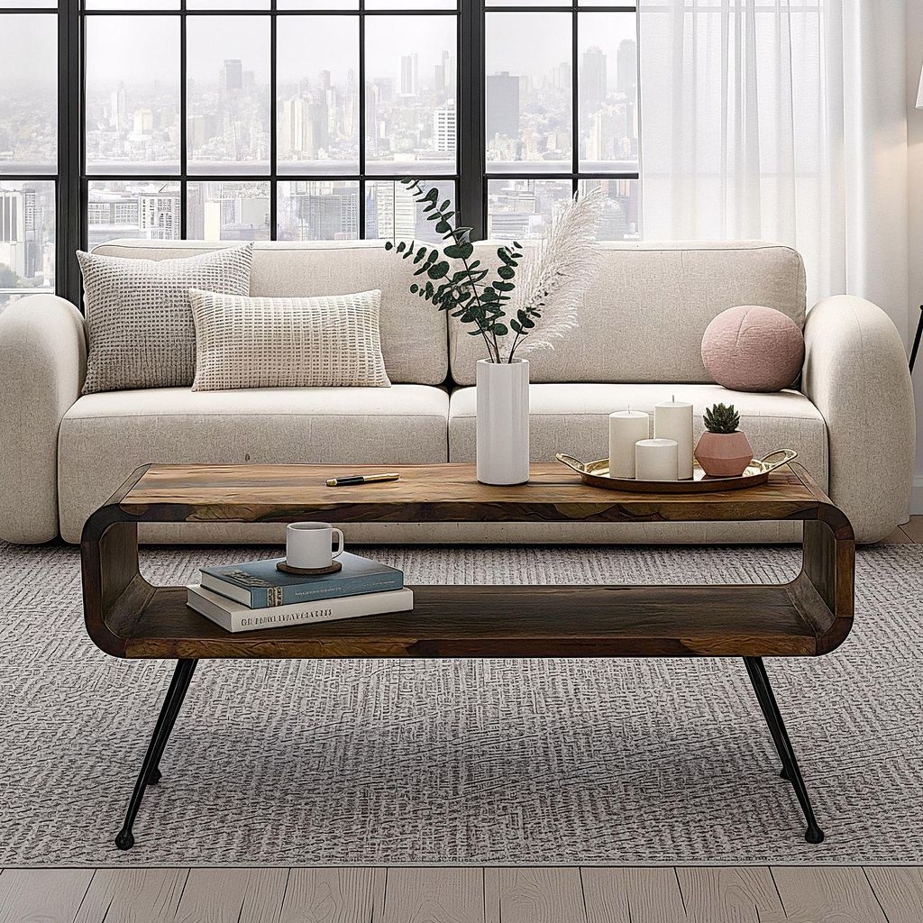 FineBuy Retro Couchtisch Sheesham Massivholz 100cm · Produktbild 