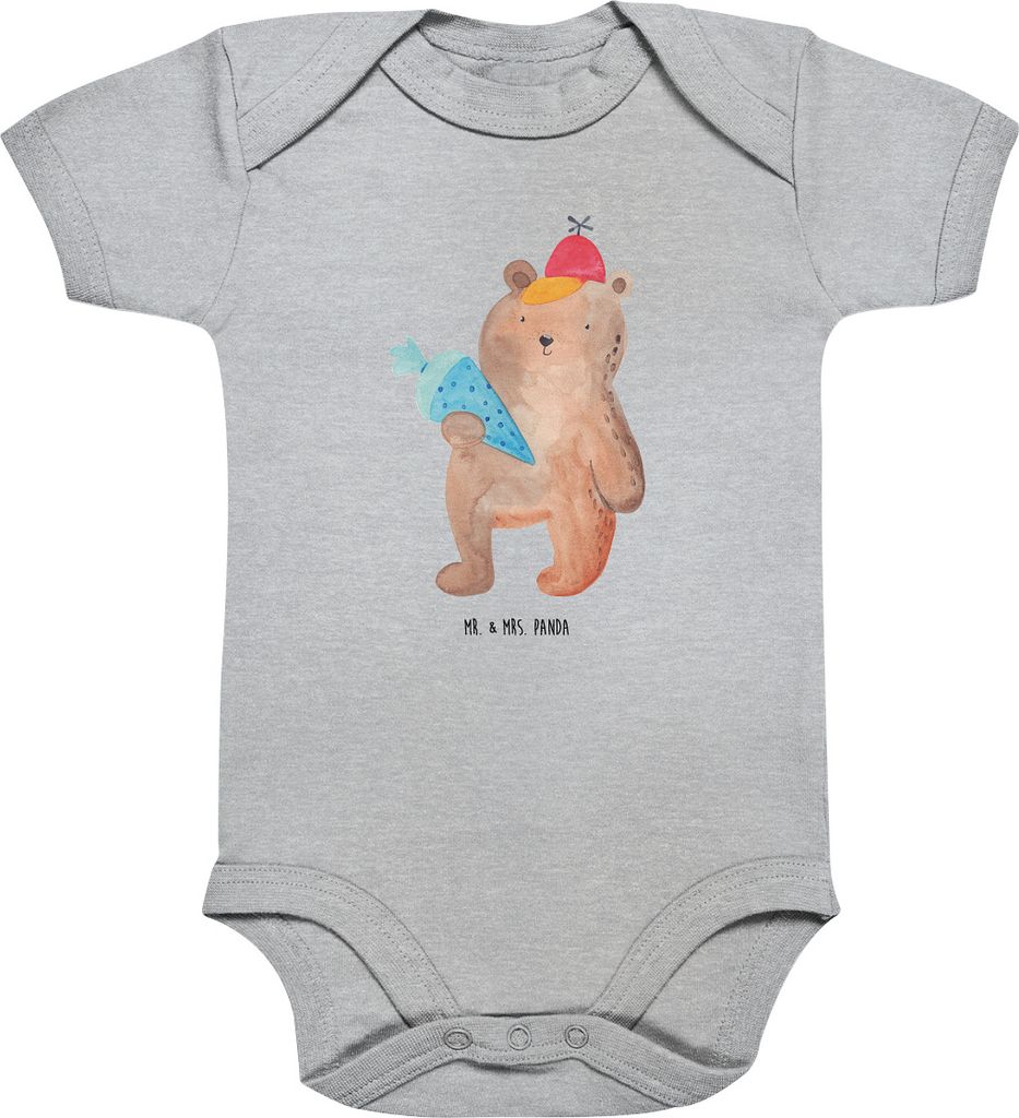 Mr. & Mrs. Panda Babybody Bär Schultüte 12. - 18. Monat - Heather Grey - Geschenk, Teddy, kurzarm, Einschulung, overall baby, Grundschule, babykl...