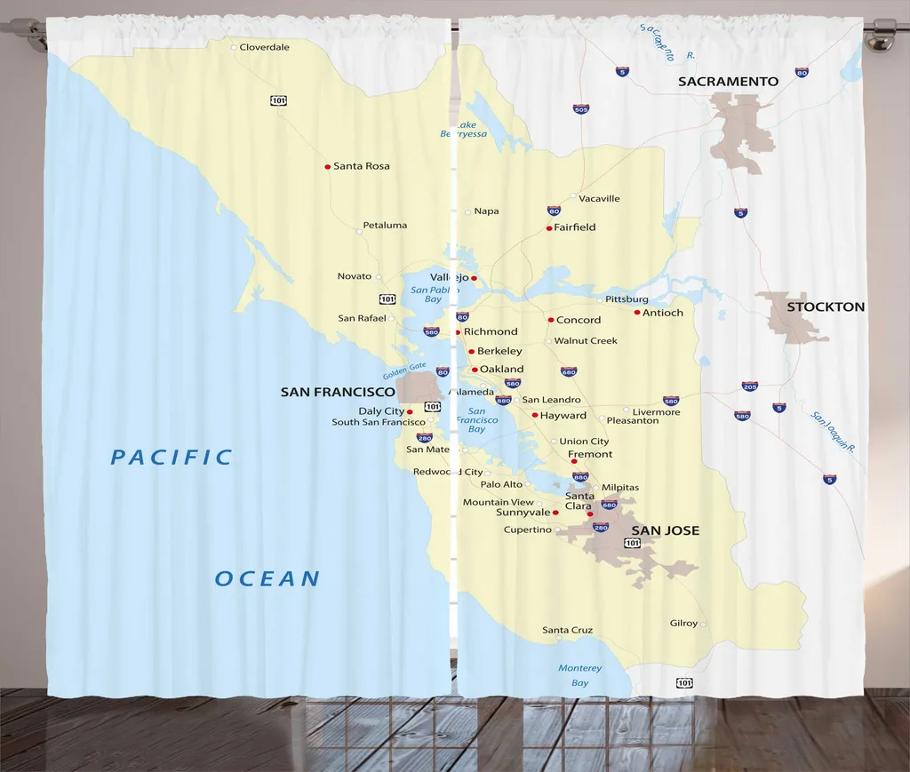 Rideau à fronces motif carte San Francisco pour chambre à coucher 280cm