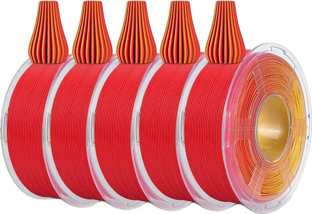 filamento per stampante 3D, superficie liscia e opaca, non intasabile, rosso giallo 5 rotoli
