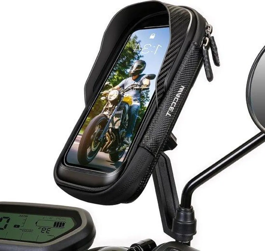 Support de téléphone étanche noir pour rétroviseur de moto pivotant 360°