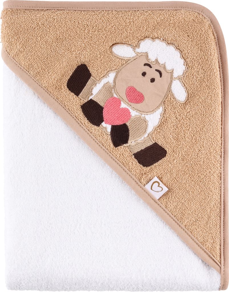 Be Mammy Kapuzenhandtuch Babyhandtuch aus Baumwolle 100cm x 100cm BE20-240-BBL (Weiß - Schaf, 100 cm x 100 cm)