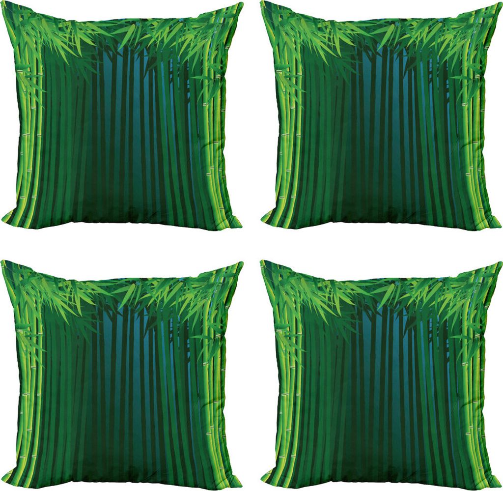 ABAKUHAUS Exotisch Kissenbezug Set (4 Stück), Grün belaubte Zweige, Moderner Doppelseitiger Digitaldruck, 50 cm x 50 cm, Apfelgrün Dunkelgrün