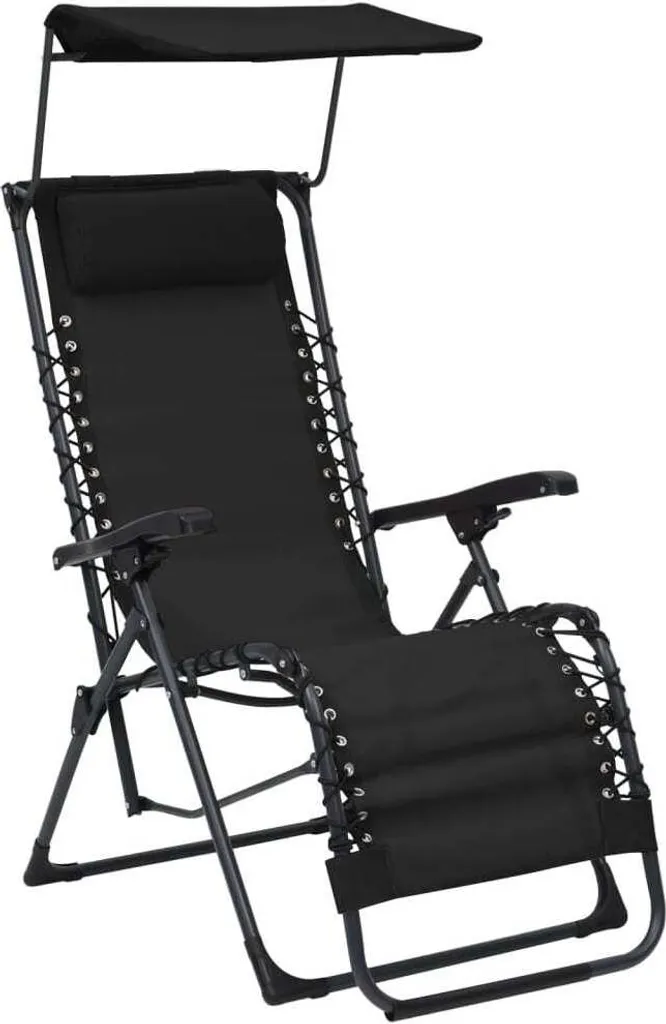 Chaise de Relaxation Pliable pour Balcon et Piscine en Textilène Noir