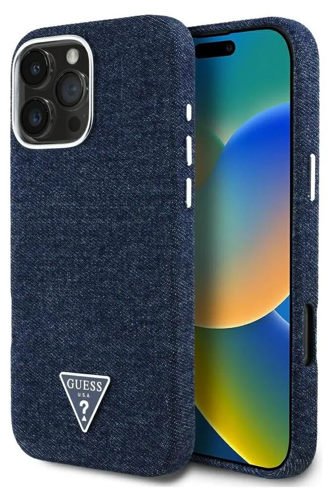 Recensione Cover Guess iPhone 16 Pro Max MagSafe Denim Triangle Logo Blu