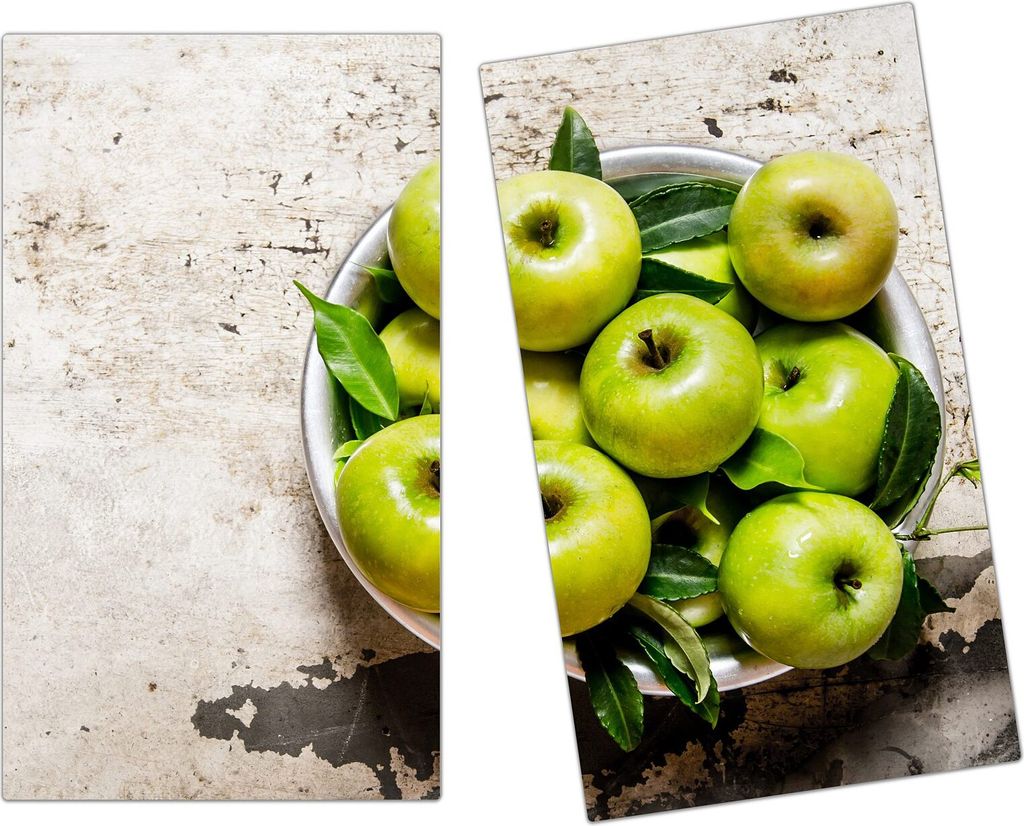 Spritzschutz Herdabdeckplatte Schneidebrett aus Glas Äpfel auf Tisch 2-Teilig (60x52cm)