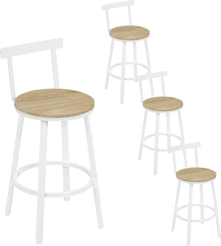 WOLTU Barhocker rund, Küchenhocker, Tresenhocker mit Lehne, Metallgestell, Fußstütze : Helle Holzoptik 4 Farbe: Helle Holzoptik Stückzahl: 4
