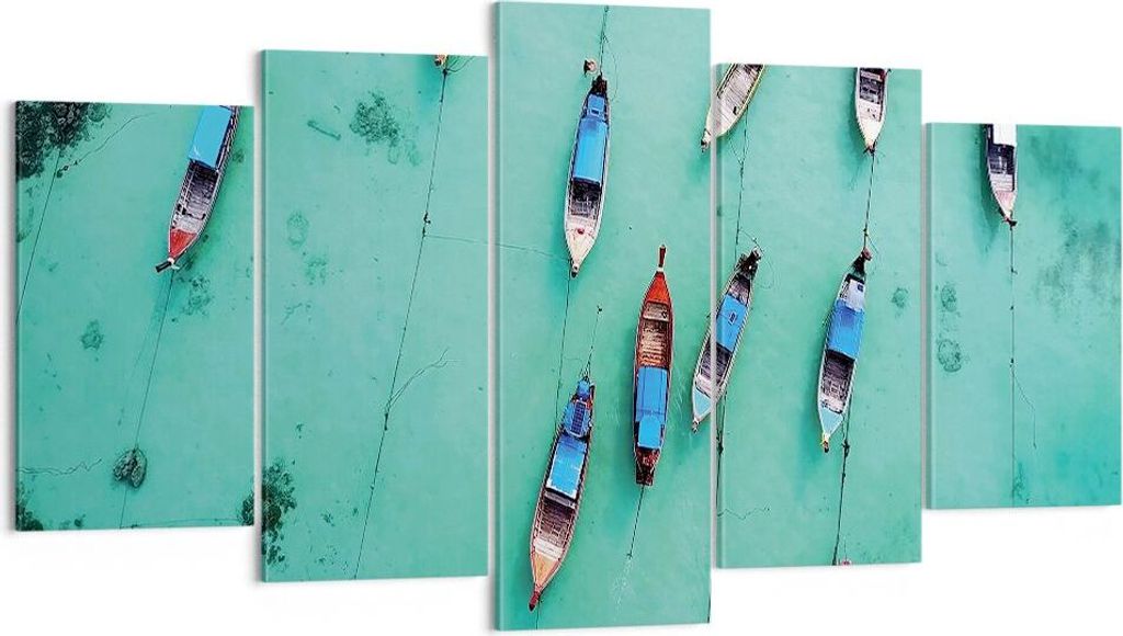 Bild auf Leinwand - Leinwandbild - 5 Teile - Boote mit Luft - 160x85cm - Wand Bild - Wanddeko - Wandbilder - Leinwanddruck - Bilder - Wanddekoratio...