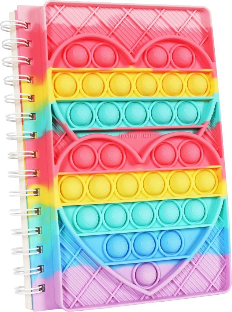 Notizblock A5 Pop It für Kinder Anti-Stress Regenbogen Herz 50 pp