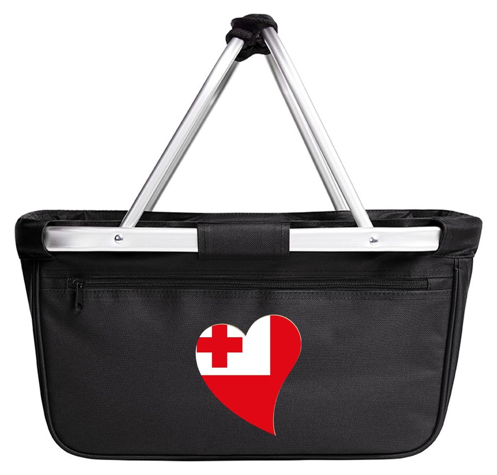 Huuraa Einkaufskorb Tonga Flagge Herz 20 Liter Black faltbarer Tragekorb Geschenkidee