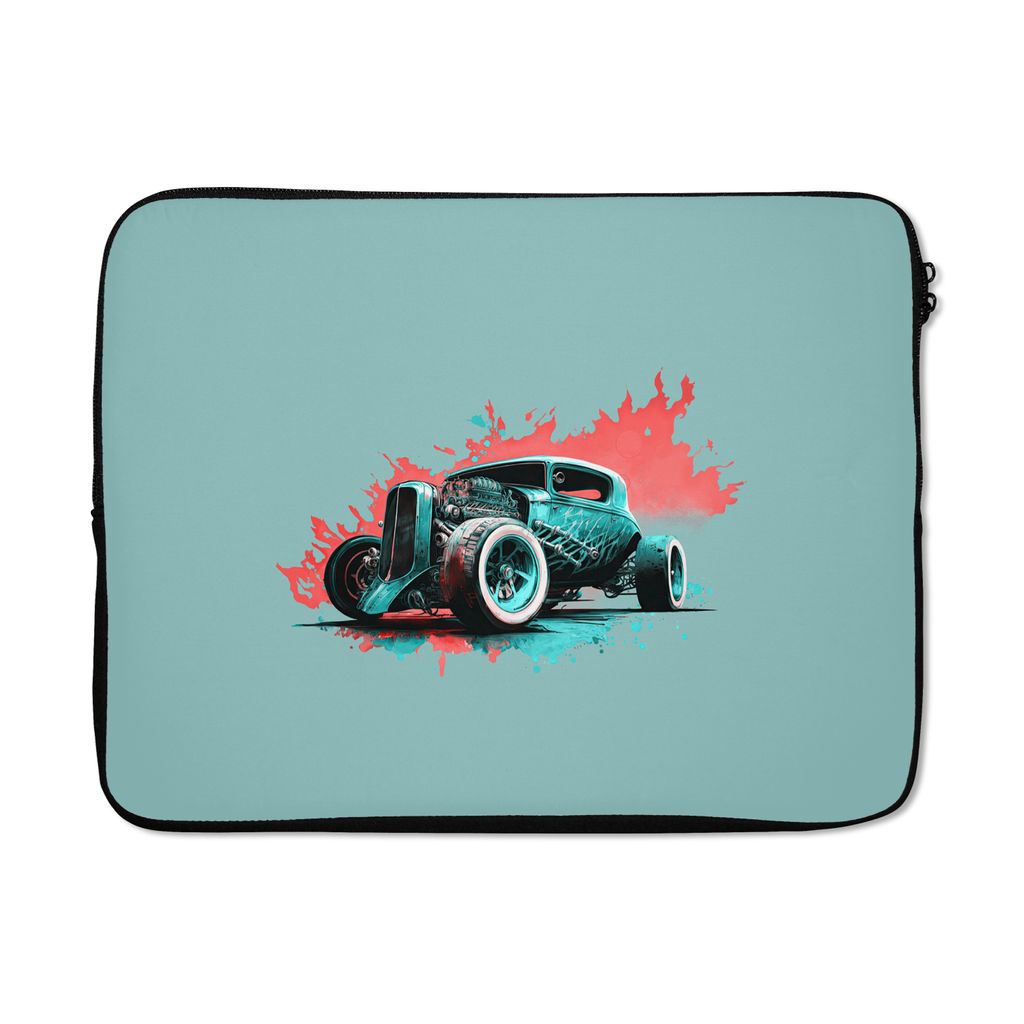 MuchoWow Laptop Hülle 17 Zoll Laptoptasche Auto - Oldtimer - Farbe - Grün - Zipper - Schutzabdeckung