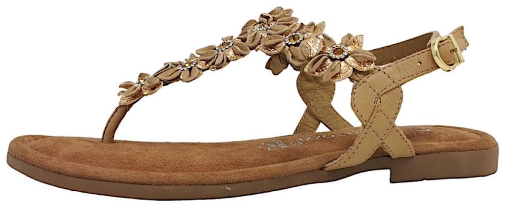 MARCO TOZZI Damen Sandale T-Riemen Leder Blumen Perlen Produktbild 